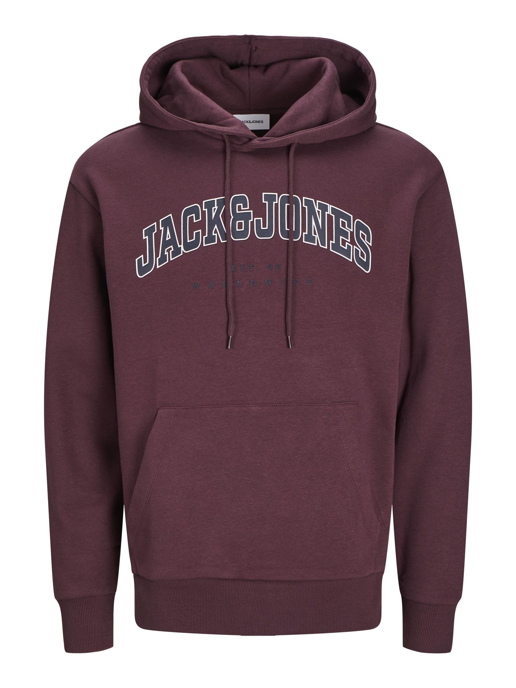 JACK&JONES PLUS Men's Jjecaleb Varsity Sweat Hood Noos Pls Sweatshirt, Vineyard Wine, XXXXXXL