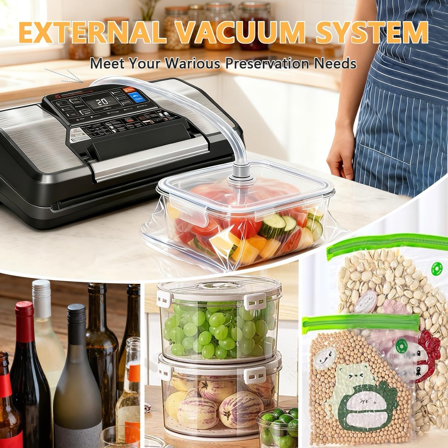 Gyreuni 95Kpa Vacuum Sealer Machine for Food with Bags, 12-in-1 Food Saver Vacuum Sealer with Double Heat Seal, Built-in Cutter,Accessory Hose, Bag Storage,10 Bags, 1 Bag Roll & Marker Pen,App Control - Image 8