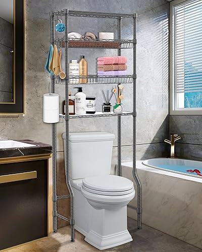 Miniatura 8 de Almacenamiento sobre el inodoro, organizador de 4 niveles para colocar sobre el inodoro, estante de almacenamiento de metal independiente para el