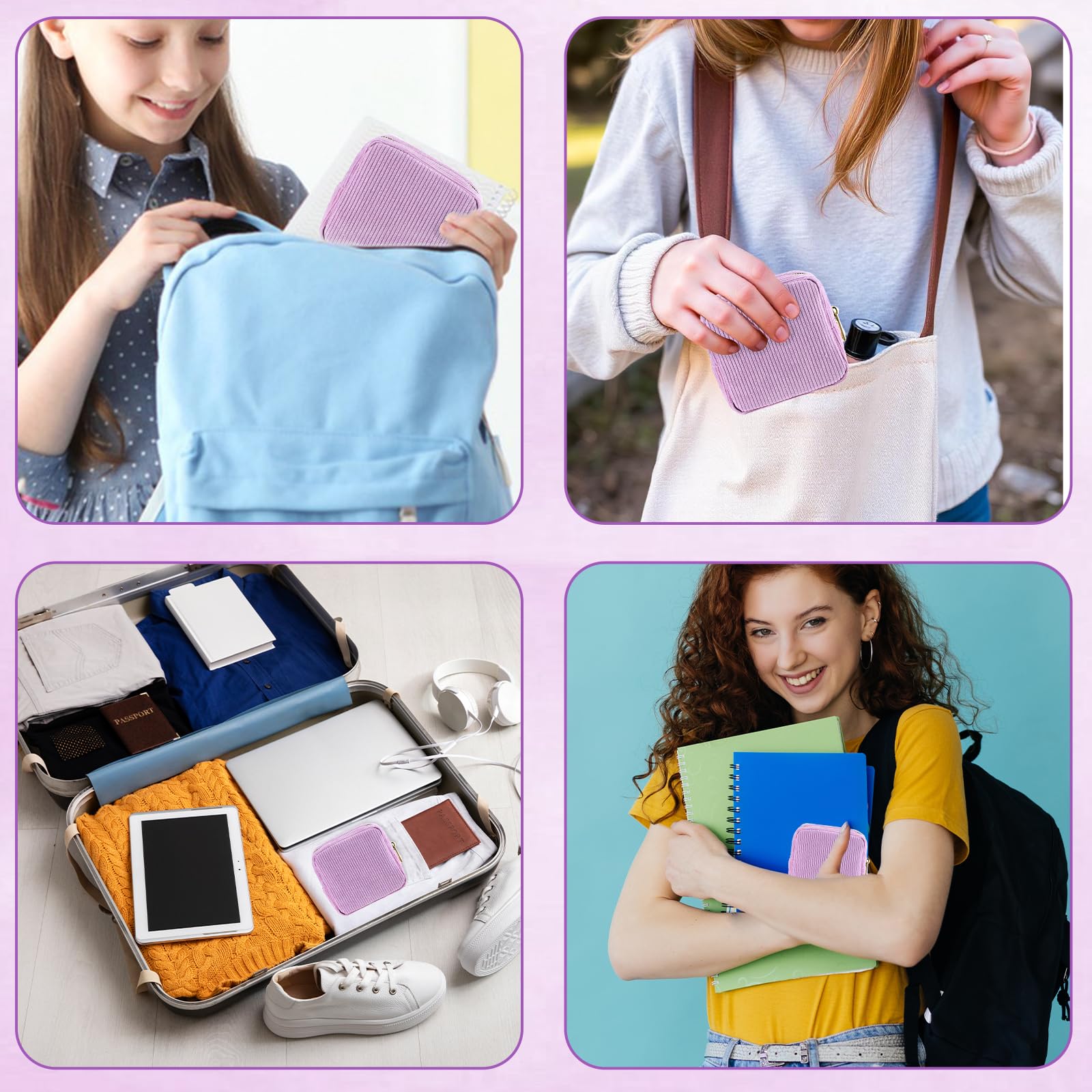 JIEYAO Sztruksowa torba do przechowywania podpasek higienicznych, przenośna torba menstruacyjna dla nastolatek, urocza saszetka menstruacyjna, miękka saszetka na kubeczek menstruacyjny, torba na