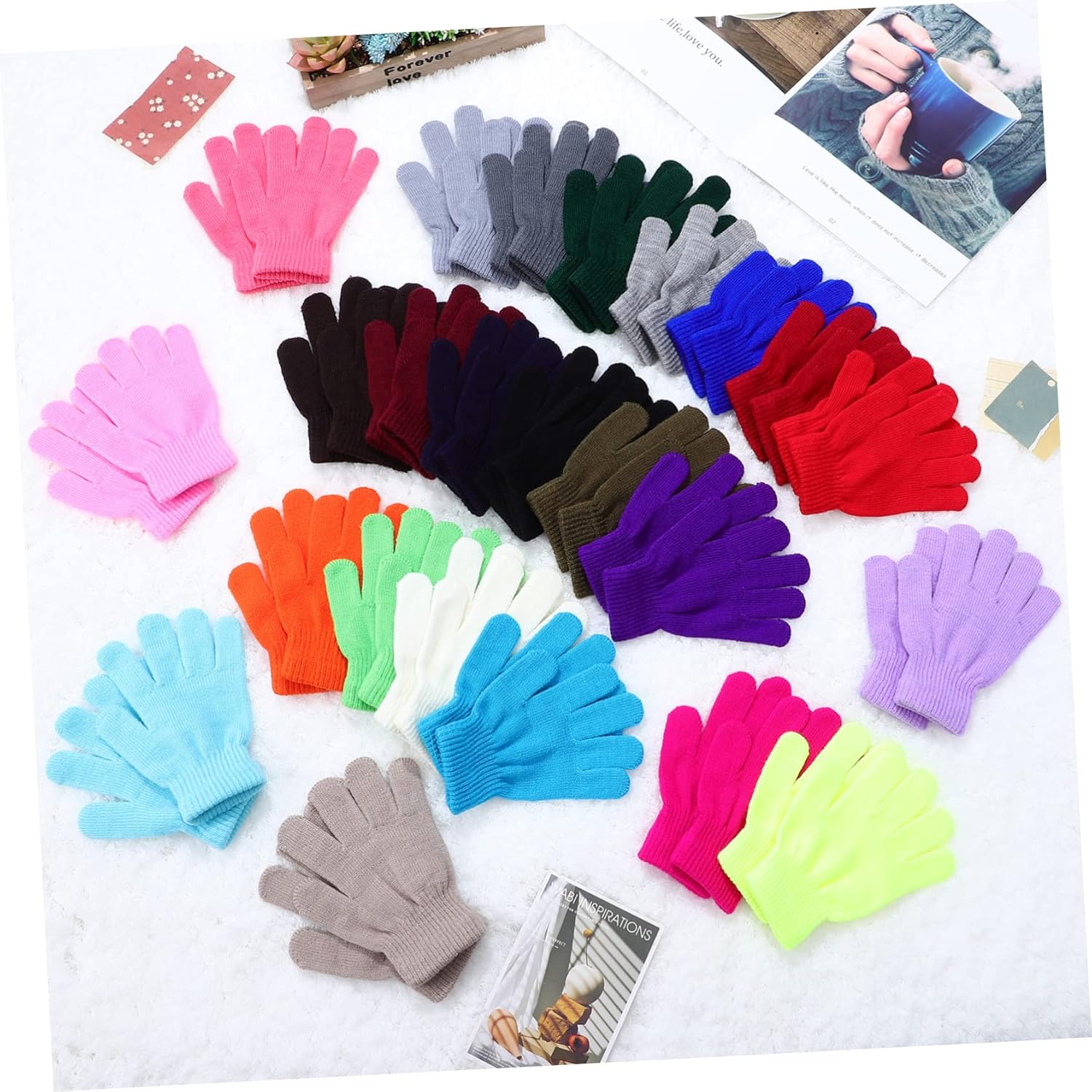 24pairs Full Finger Warm Gloves Boy Girl Knit Gloves for Boys and Girls