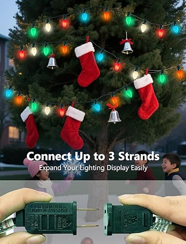 Miniatura 5 de Guirnalda de luces para exteriores de 25 pies, luces verdes con 25 bombillas y 2 de repuesto, bombillas incandescentes C7 de 5 W, coloridas al horno