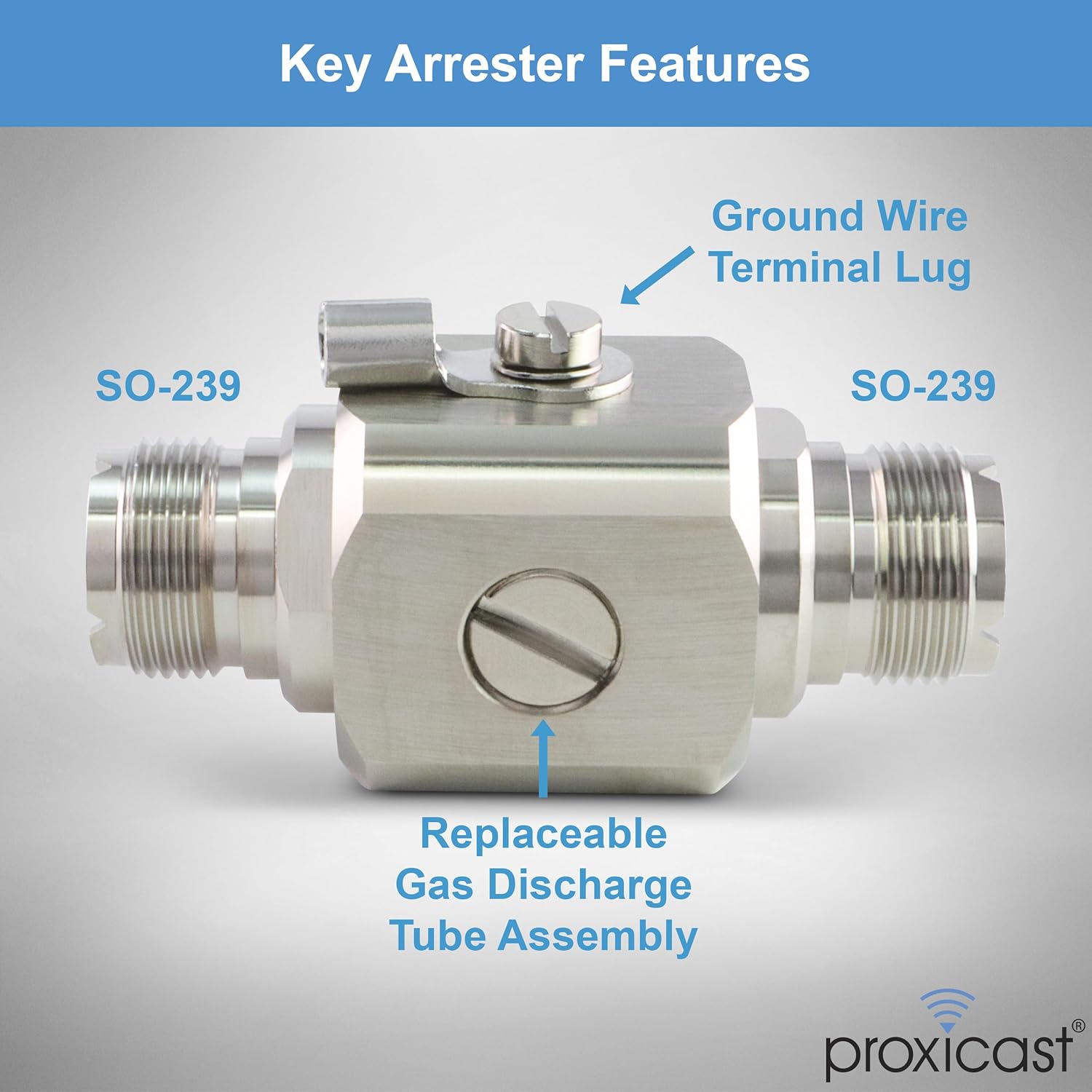 Proxicast Coaxial Lightning Arrester/Suppressor with UHF SO-239 Female Connectors - Pro-Grade Coax Cable Surge Protector for RF, HF, VHF, UHF, CB, Ham, Two-Way Radio and Other Antennas (ANT-233-002)
