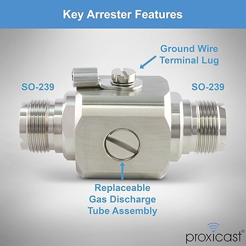 Miniatura 5 de Proxicast Pararrayos coaxialsupresor coaxial con conectores hembra UHF SO-239 - Protector de sobretensiones de cable coaxial de grado profesional