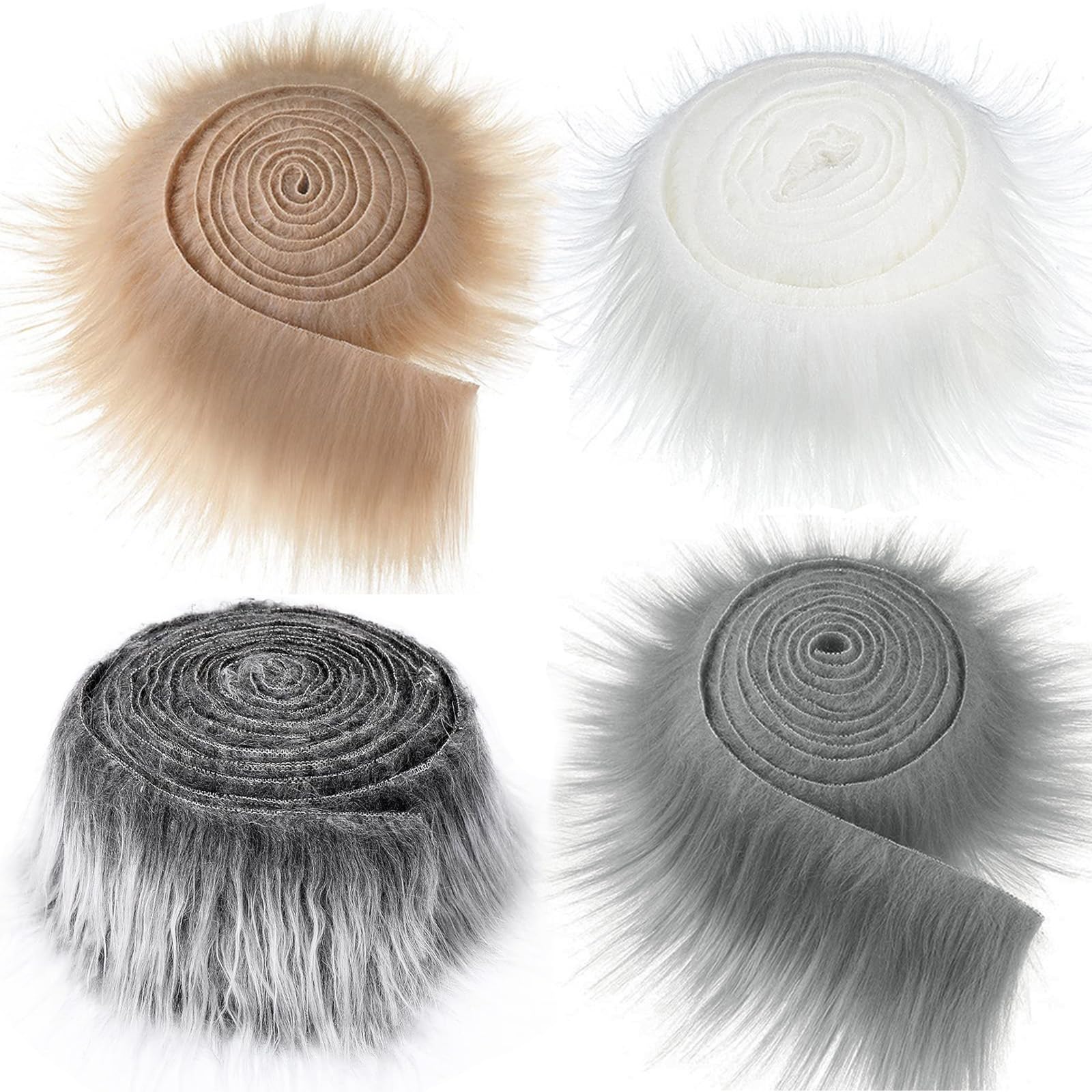 Zyiphor 4 Stück Kunstfell zum Basteln Bastel Fell Stoff Kunstfell Basteln 5x150cm Furry Faux Precut Strips Craft Plüschstoff Kunstpelz Fellstoff Band für Santa Hair Dwarf DIY Dekoration Küche, Haushalt &
