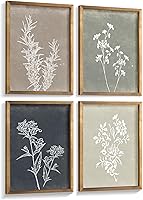 Liswit Framed Boho Wall Art Set of 4: Minimalist Botanical Prints on Wood Frames, Rustic Farmhouse Kitchen Bedroom Decor, Brown 12x16
