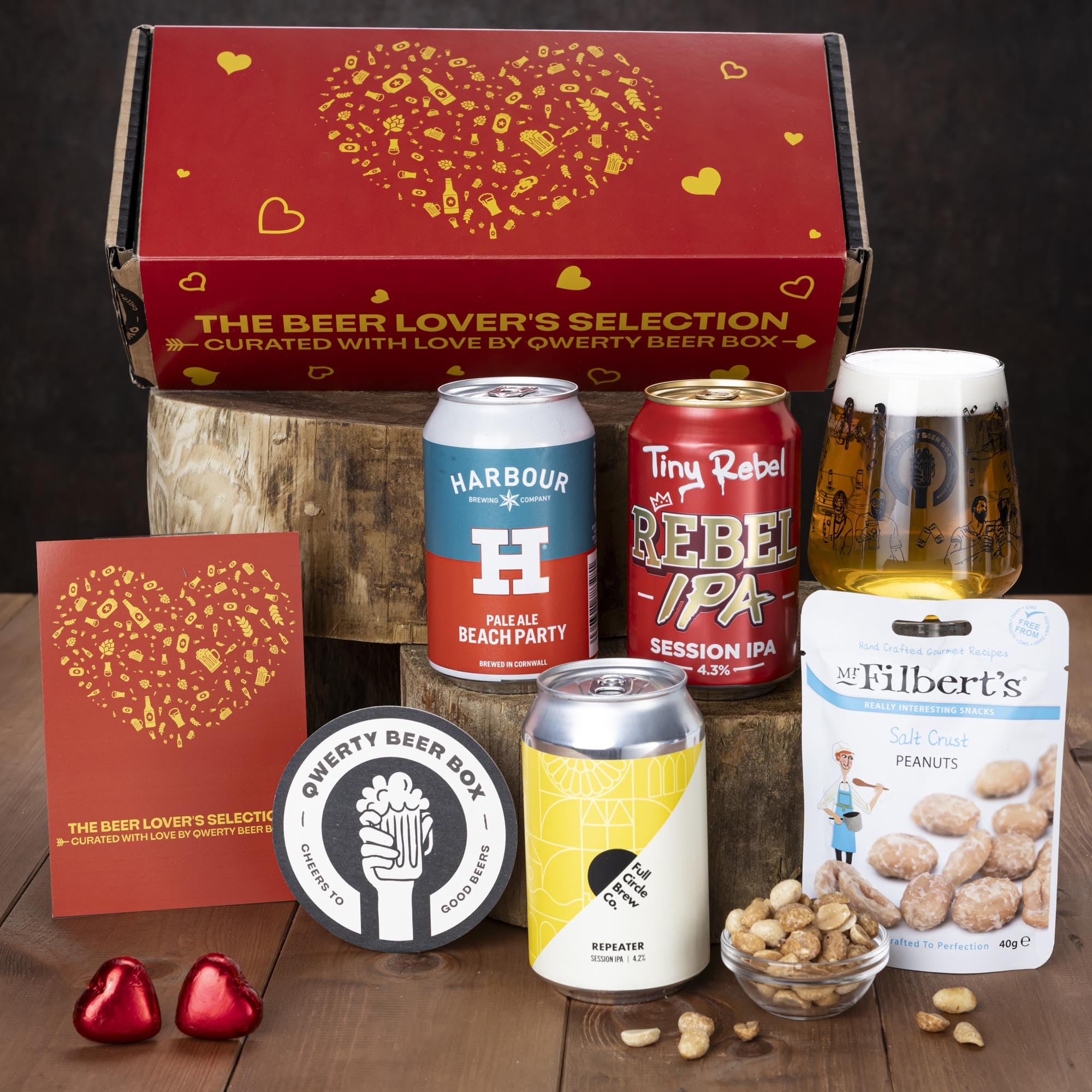 – Premium Beer Lover's Craft Beer Gift Pack - 3x330ml Craft Beer Cans Including IPA and other Pale Ales, Bespoke Branded Glass and Delicious snacks