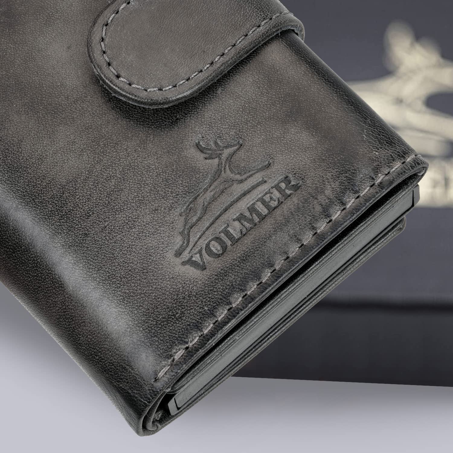 Fa.Volmer® - Porta carte pop-up in vera pelle, con/senza scomparto portamonete, unisex, max. 11 carte, protezione RFID, portafoglio VO24/31, 6 x 9,5 x 1,5cm, Contemporaneo