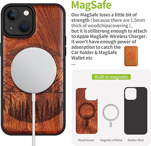 Miniatura 13 de Carveit Funda magnética de madera para iPhone 14 [madera natural y TPU suave negro] Funda protectora de madera única y elegante a prueba de golpes