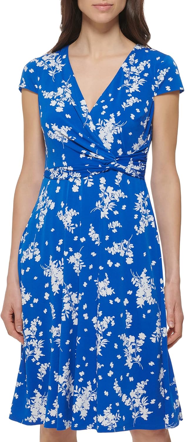 Jessica Howard Womens Printed Knit Jersey Fit & Flare Cap Sleevee-Desk to Dinner - Image 4