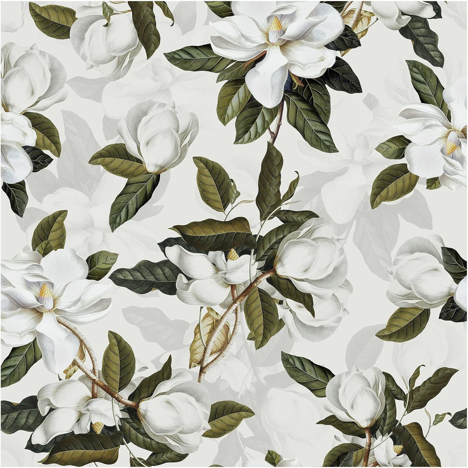HAOKHOME Peel and Stick Gardenia Floral Wallpaper Removable Black/White/Green Vinyl Self Adhesive Mural 17.7in x 32.8ft