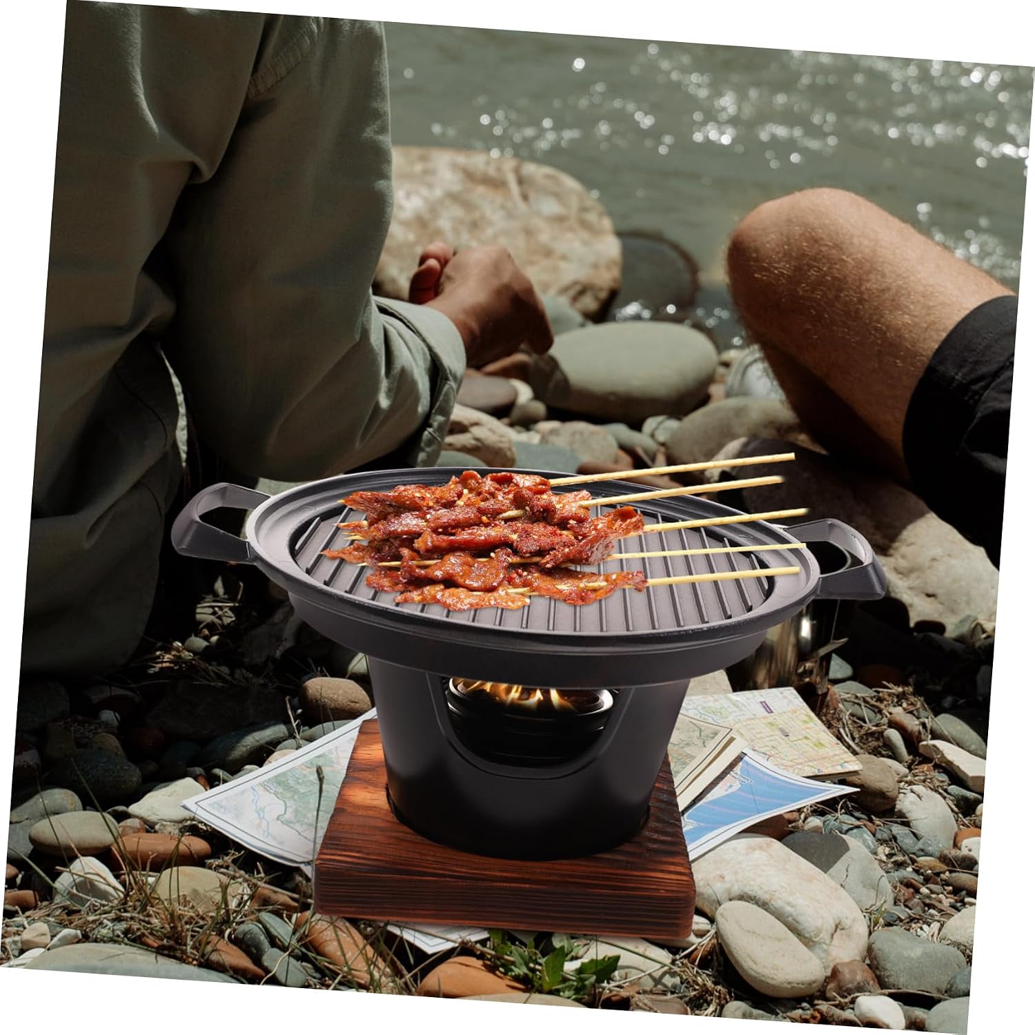 Mini Bbq Grill Person Portable Grill Pan Stove Alloy Non-stick Coating Camping Cooking Tool