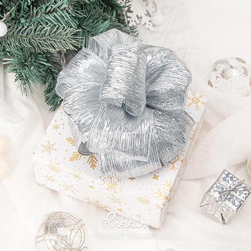 Vista 16 de Ribbli Cinta de alambre arrugada marrón cobre con borde metálico, cinta de Navidad marrón para guirnalda, coronas, lazo superior, guirnaldas