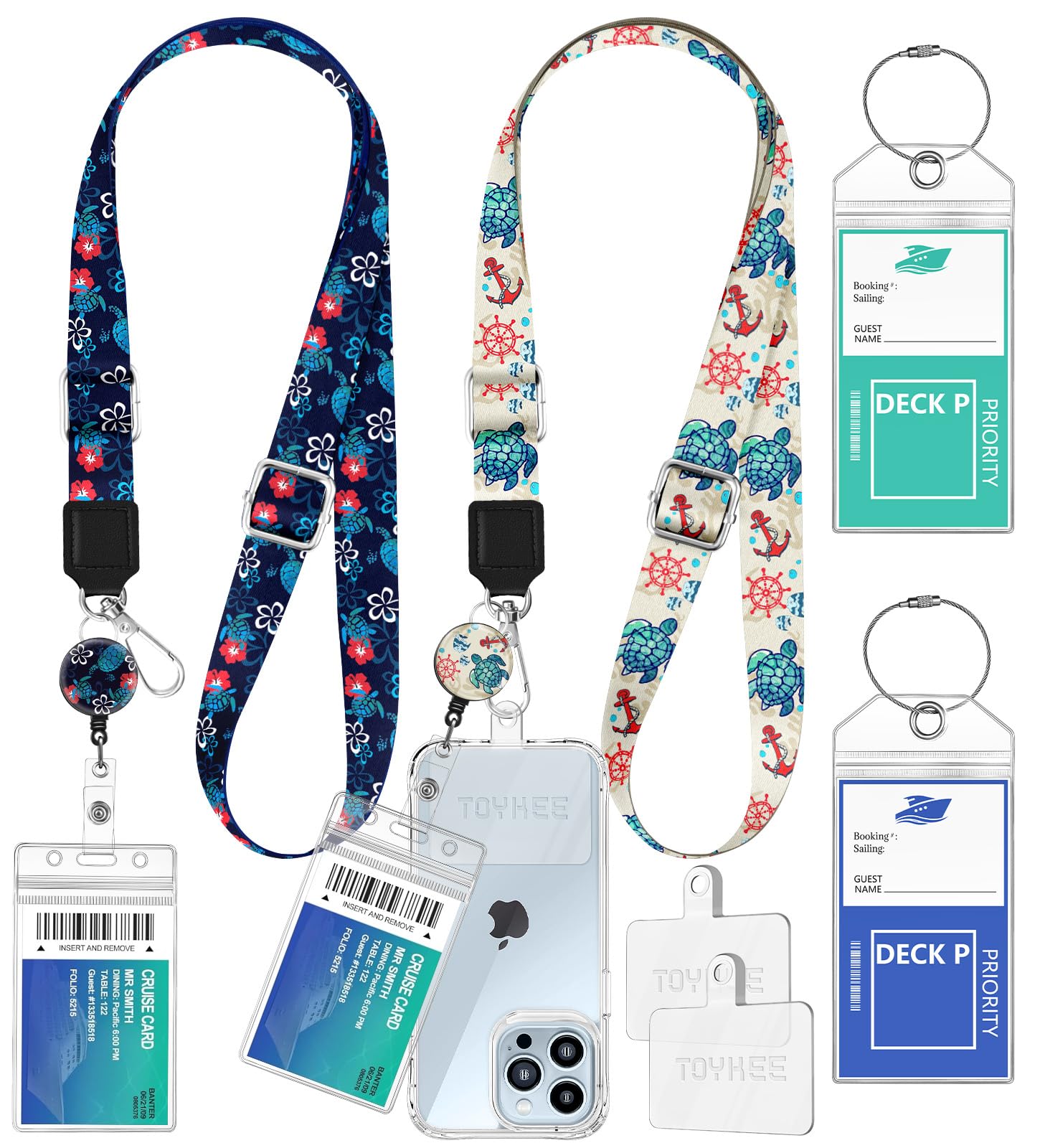2-in-1 Cruise Lanyard Phone Holder, Crossbody Around Neck Ship Cards Cellphone Lanyards with Retractable Reel Waterproof Key Card Holder Luggage Tags