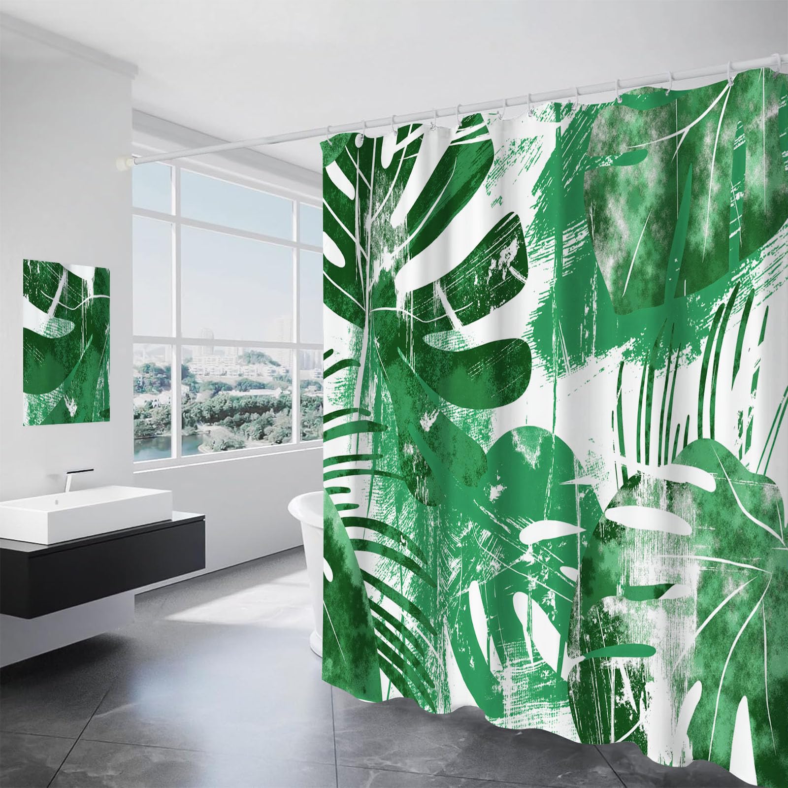 Rideau douche 180x180cm vert émeraude pour baignoire moderne et zen