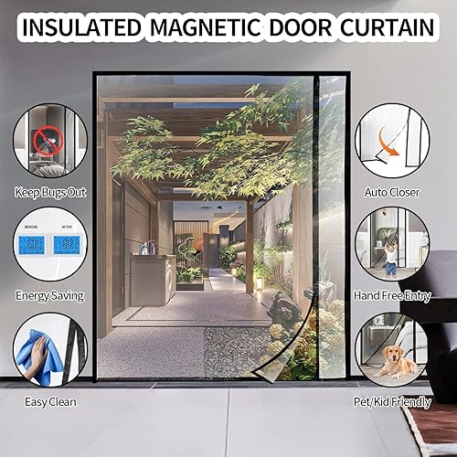Miniatura 10 de Cortina de puerta aislada reversible transparente con apertura lateral izquierda o derecha, cubierta térmica magnética de puerta de cierre