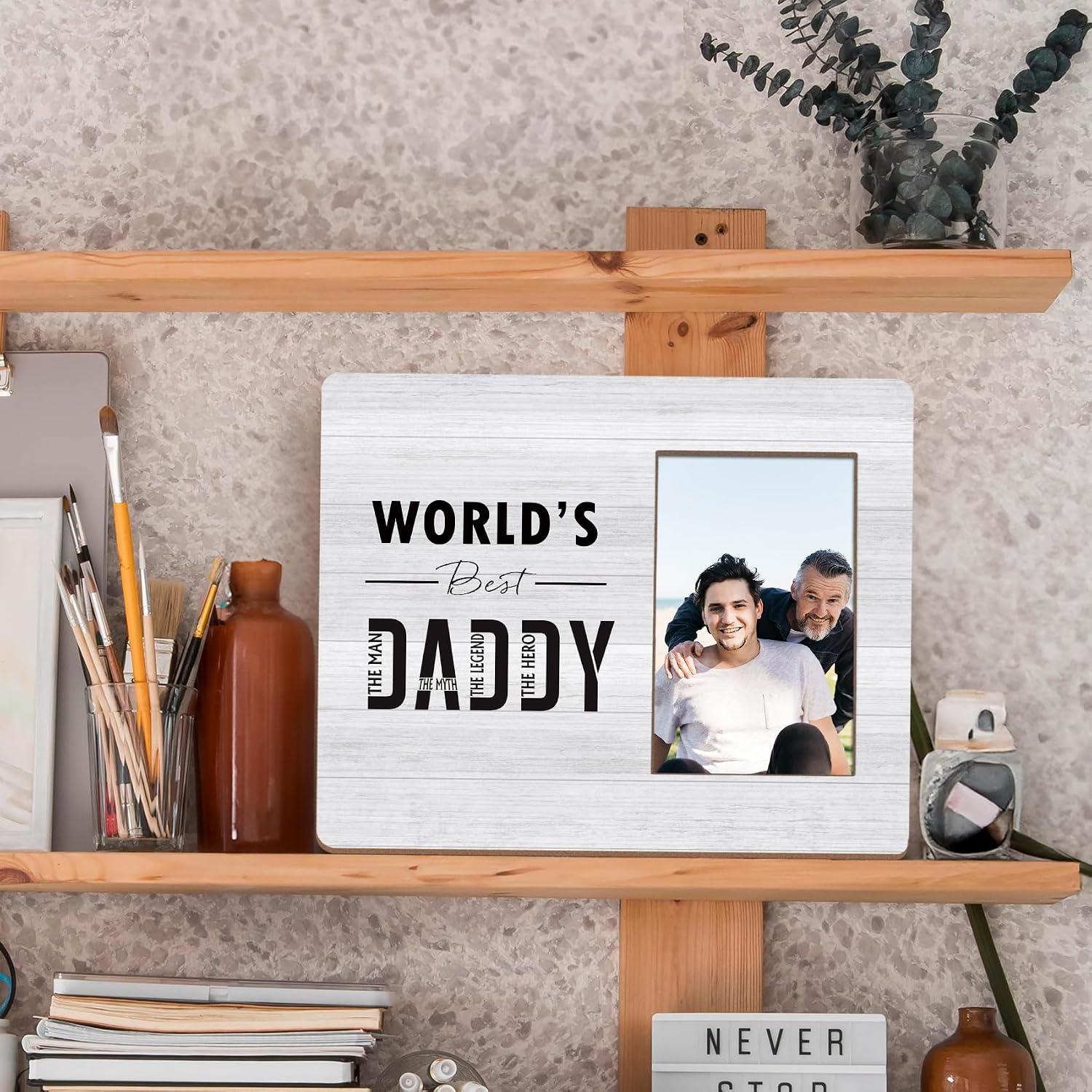 KU-DaYi World's Best Daddy 8x10 Picture Frame, Christmas Birthday Fathers Day Dad Gifts from Daughter Son, The Man The Myth The Legend Wall & Tabletop Wooden Photo Frame Fits 4x6 Photo image 4