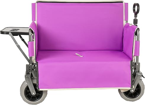 3-in-1 Folding Wagon with Bench Seat 500lbs Capacity,Reinforced Carbon Steel Frame, 180L Cargo Space Perfect for Camping, Beach, Outdoor Events & Heavy-Duty Hauling (12 Purple + Cup Holder)