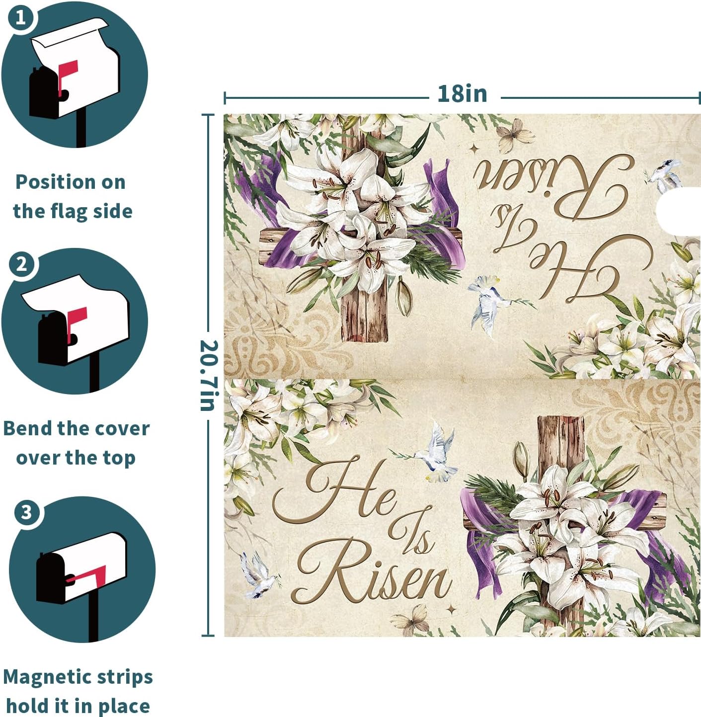 Vintage Easter Mailbox Covers Magnetic Standard Size 18x21 Inch, Rustic Lily Flower Floral Dove Birds Farmhouse Post Box Wrap Cover for Garden Yard Outdoor Holiday Decoration