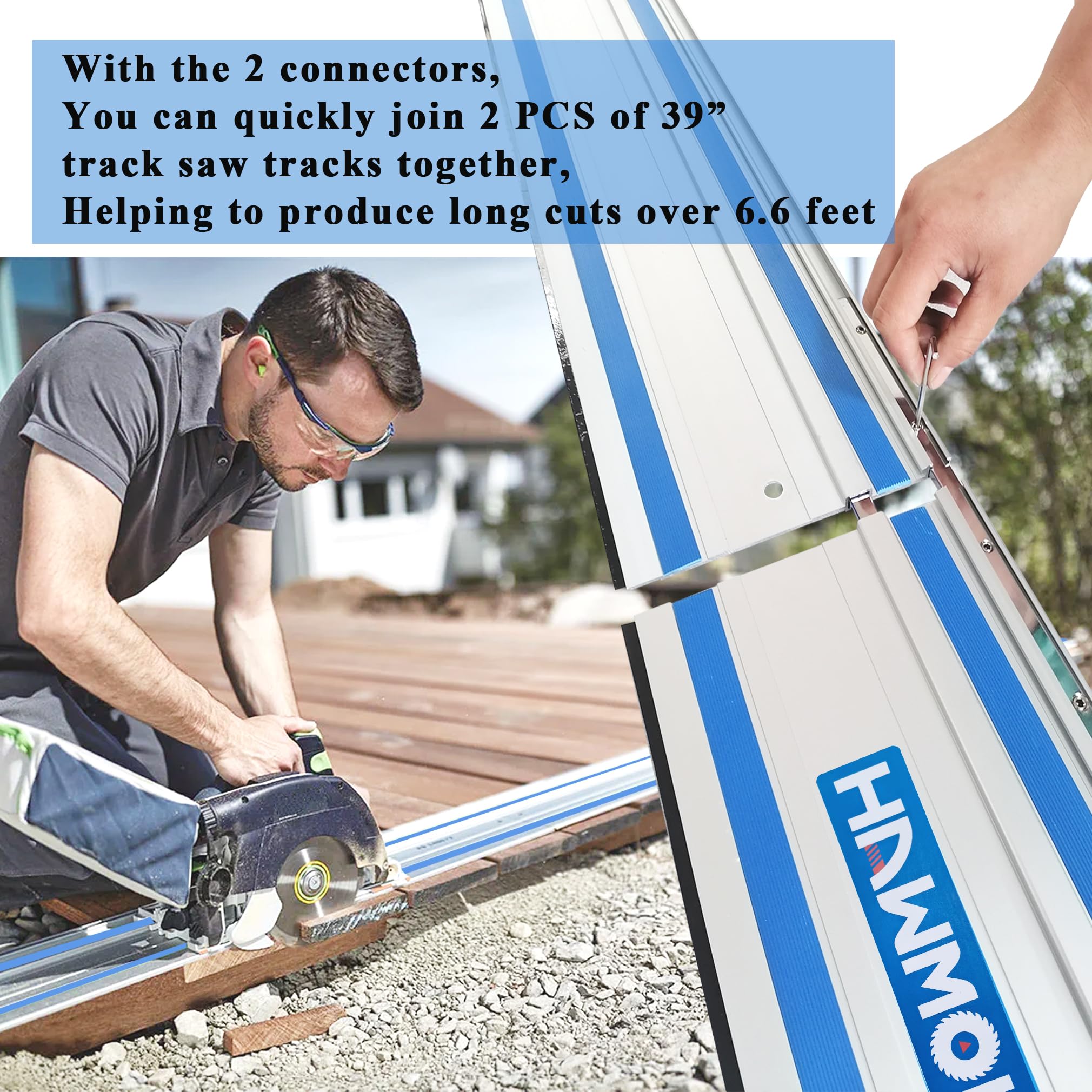 Szyna prowadząca do pił wgłębnych 198 cm do Makita Festool, zawiera 2 aluminiowe wytłaczane szyny prowadzące 99 cm i 2 złącza szynowe prowadzące do obróbki drewna, srebrne