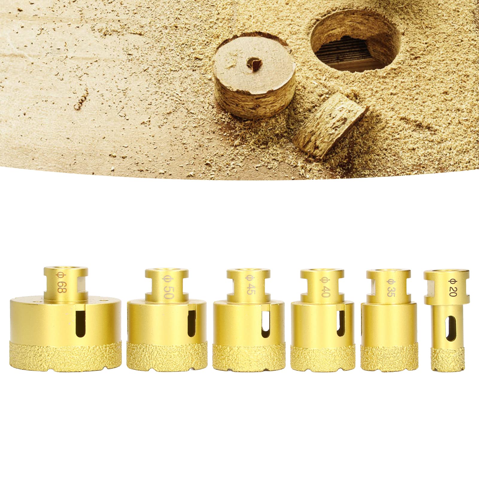 Zestaw otwornic diamentowych Zestaw wierteł rdzeniowych lutowanych Wysokowydajne trwałe otwornice do marmuru Szkło Płytka ceramiczna Granit Złoto 6 szt. 20 mm do 68 mm