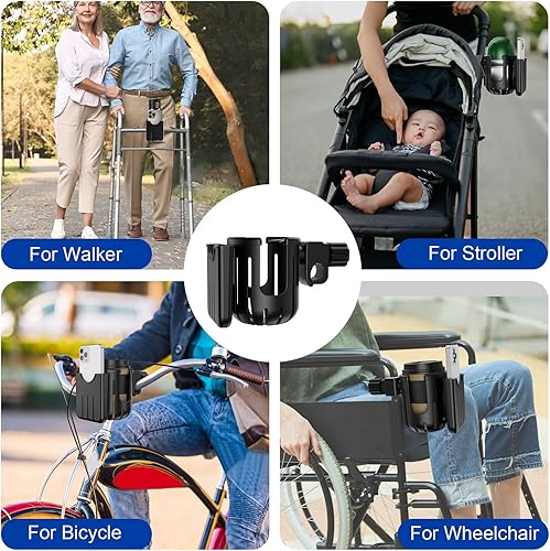 Vista 7 de Portavasos con soporte para teléfono, bicicleta, soporte universal para tazas, soporte para teléfono 2 en 1 para cochecito, bicicleta, silla