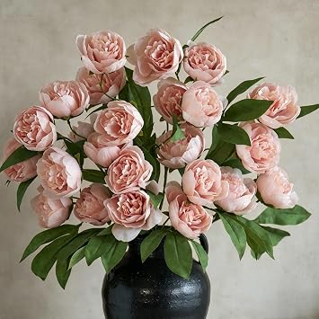 WILD WORKS 27" Faux Peony Flowers Artificial Peony, 4 Heads per Stem Pink