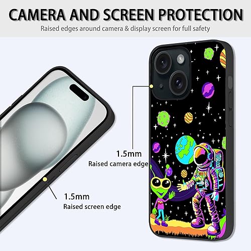 Miniatura 2 de Losthll Funda compatible con iPhone 15, funda de teléfono hippie de astronauta y alienígena, goma de silicona líquida suave a prueba de golpes,