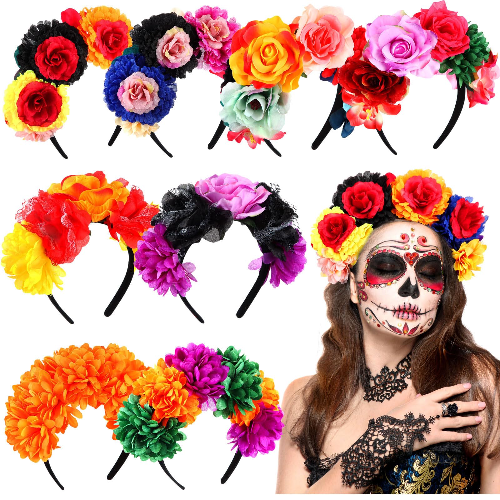 Amazon.com: Zeyune Mexican Flower Headband Fiesta Rose 