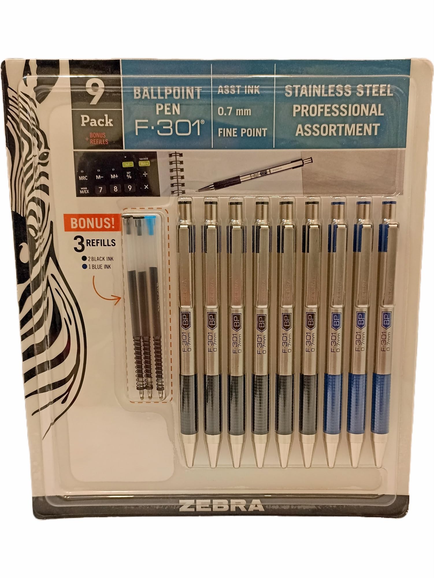 Zebra Ball Point Pen F-301 (9 Pack), Black