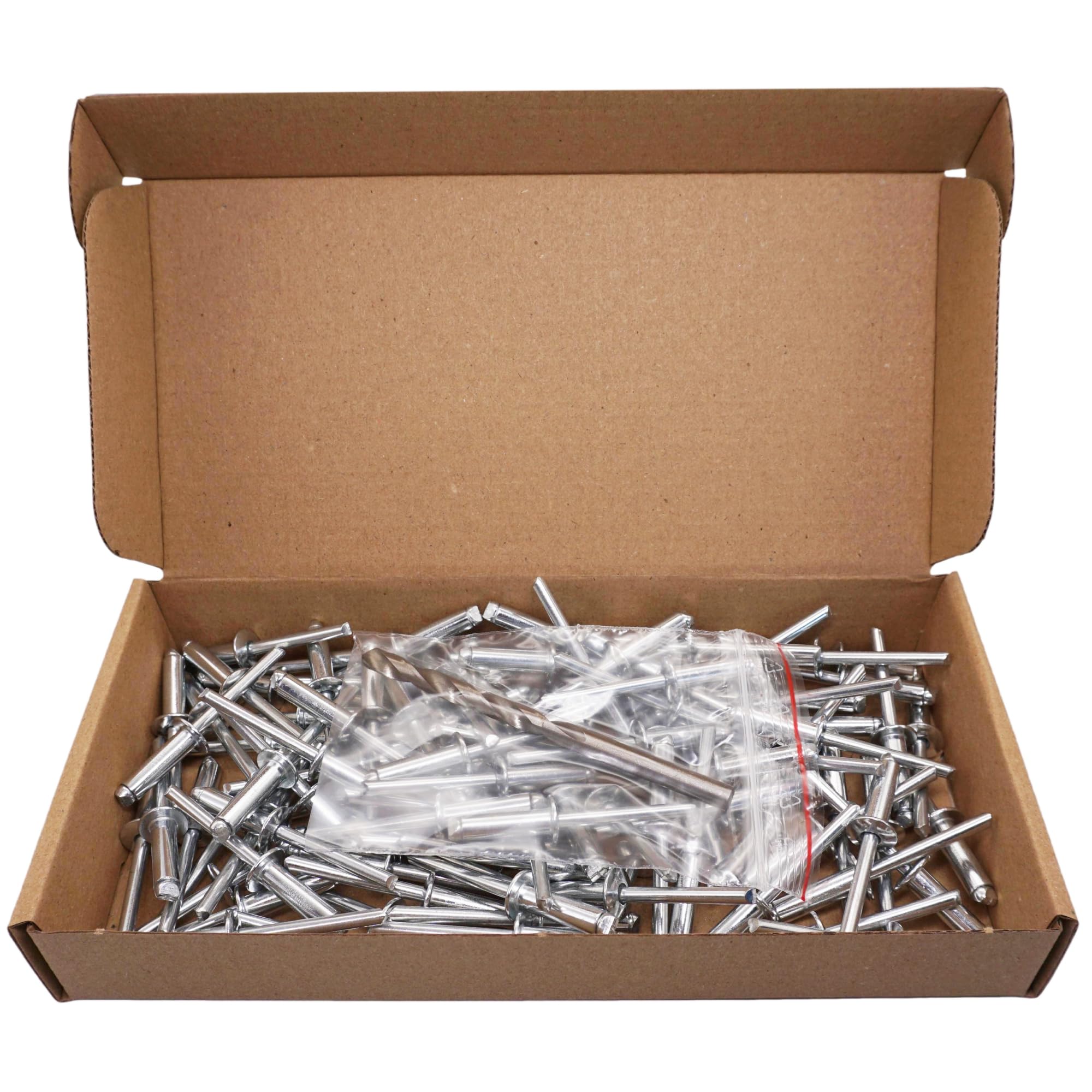 SKIR'CO Lot de 100 rivets aveugles en acier zingué 6,0 x 20 mm Mandrin en acier, rivets pop tête bombée DIN 7337 Rivets, foret inclus