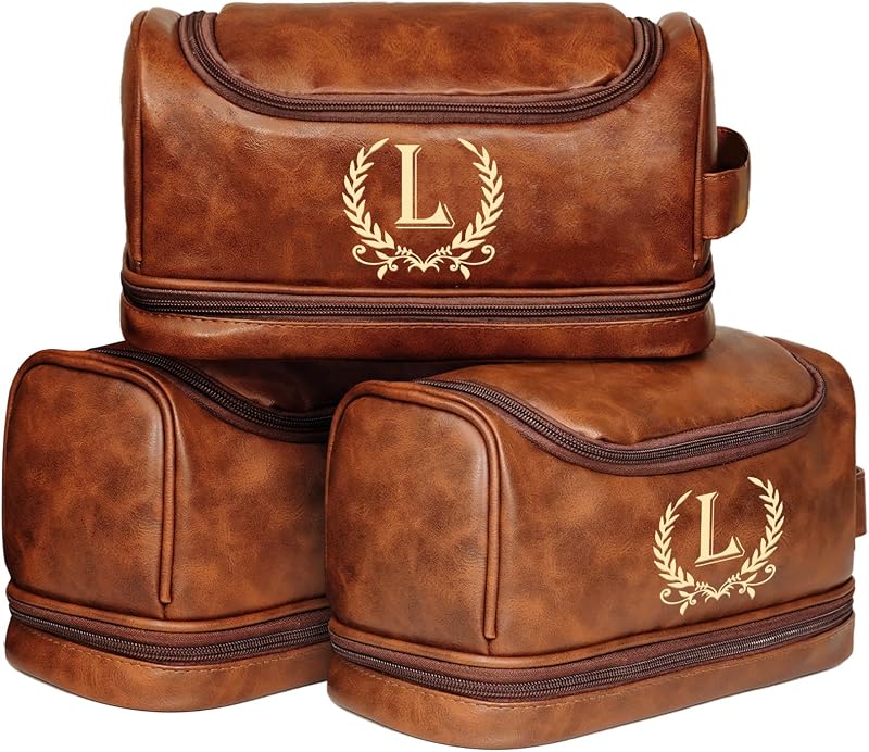 Necessaire masculina personalizada em couro para viagem, marrom, tamanho L