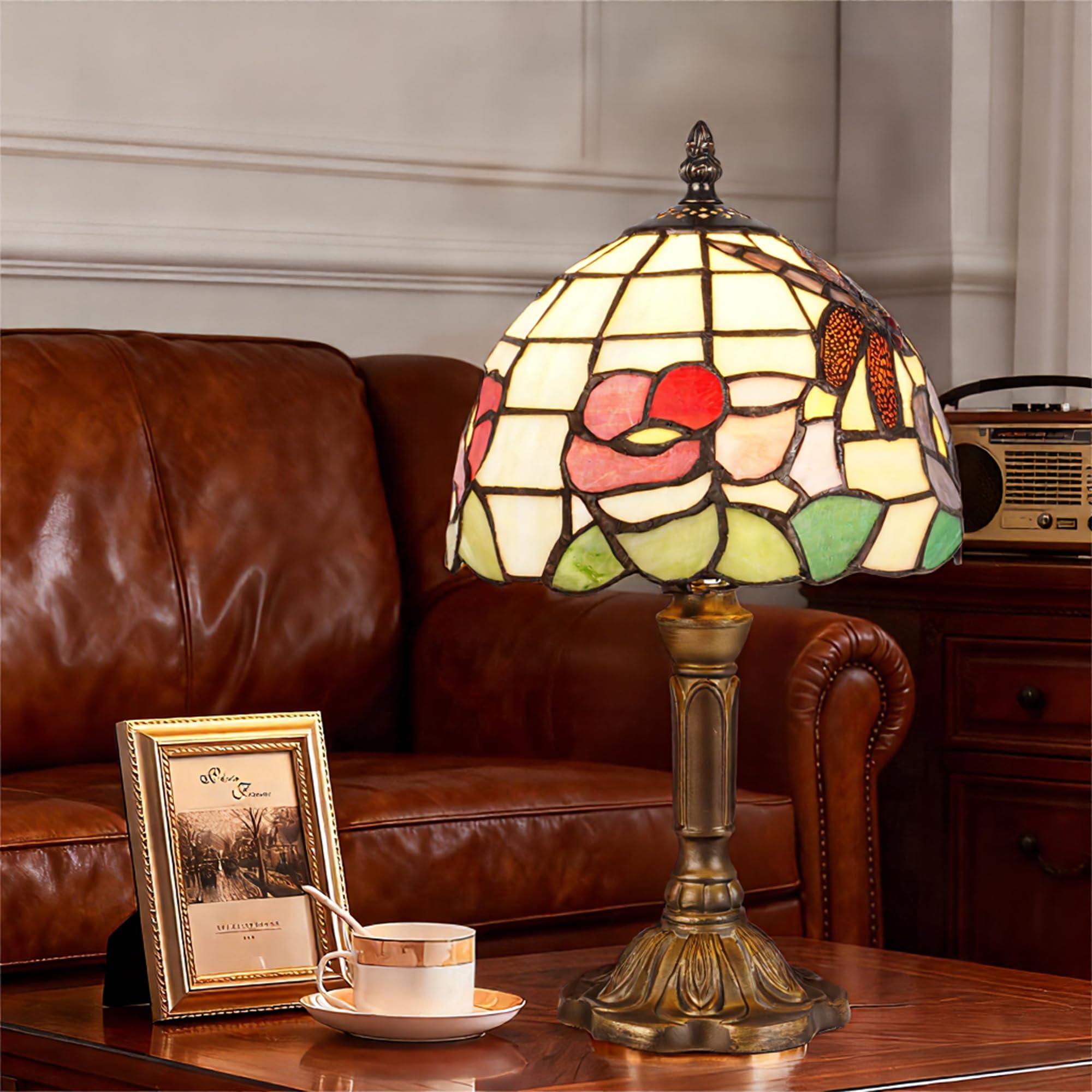 Retro Stained Glass Table Lamp Vintage Desk Bedside Night Light Antique Living Room Reading Lamp Industrial Desk Lamp
