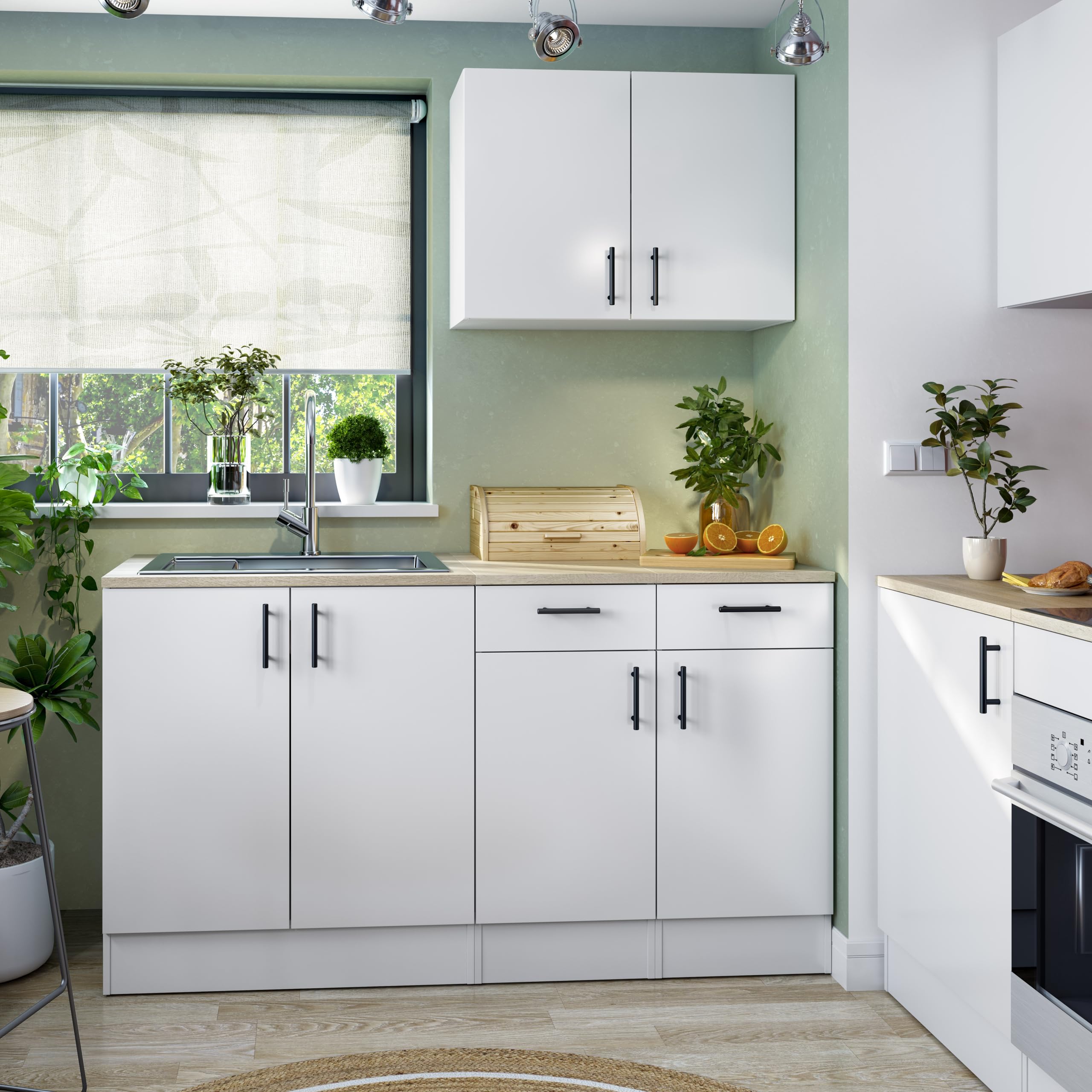 Mobelcenter, Mueble Bajo de Cocina para Fregadero, Módulo Bajo con 2 Puertas, Acabado Color Blanco Brillo y Roble Canadian, Medidas: Ancho: 80 cm x Fondo: 60 cm x Alto: 90 cm (1540)