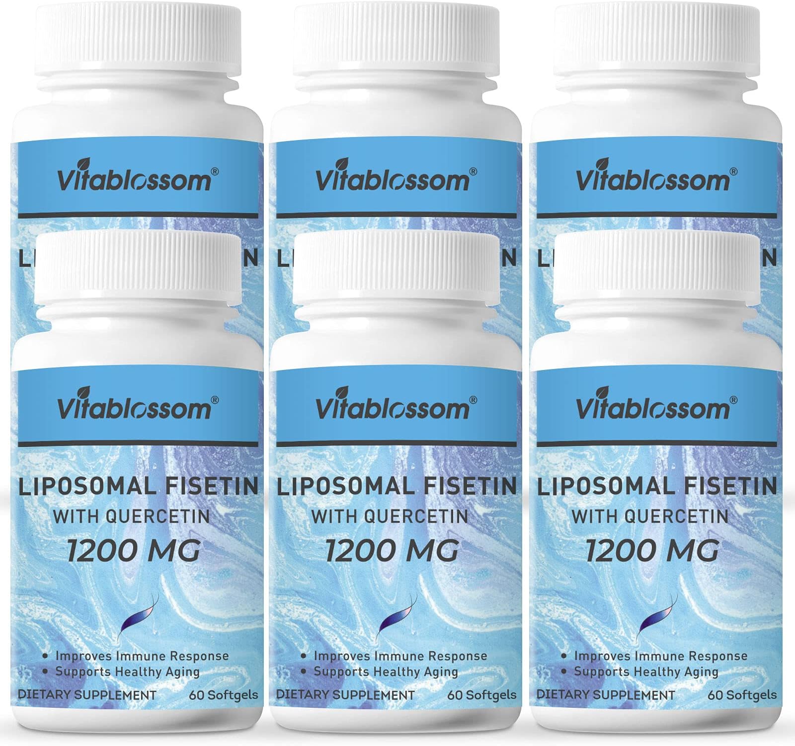 Liposomal Fisetin 1000mg with Quercetin 200mg Supplement per Serving-Immunity Vitamins Supplements-Antioxidants for Brain Cardiovascular Immune,360 Softgels(Pack of 6)
