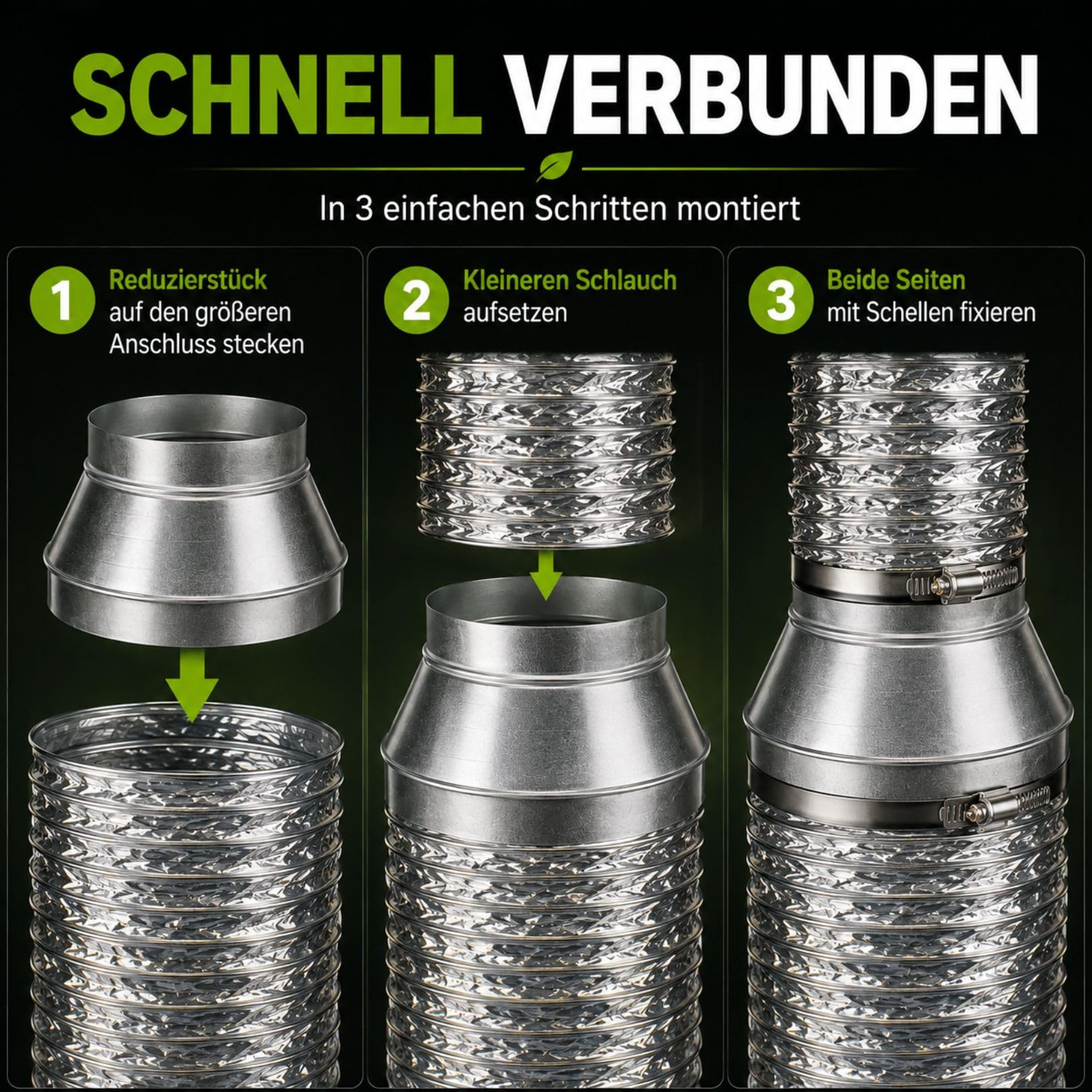 Weedness Anschluss-Reduzierstück 250 mm / 150 mm - Rohrlüfter Abluftschlauch Schlauch Klimaschlauch Indoor Anbau Homebox Lüftungsschlauch