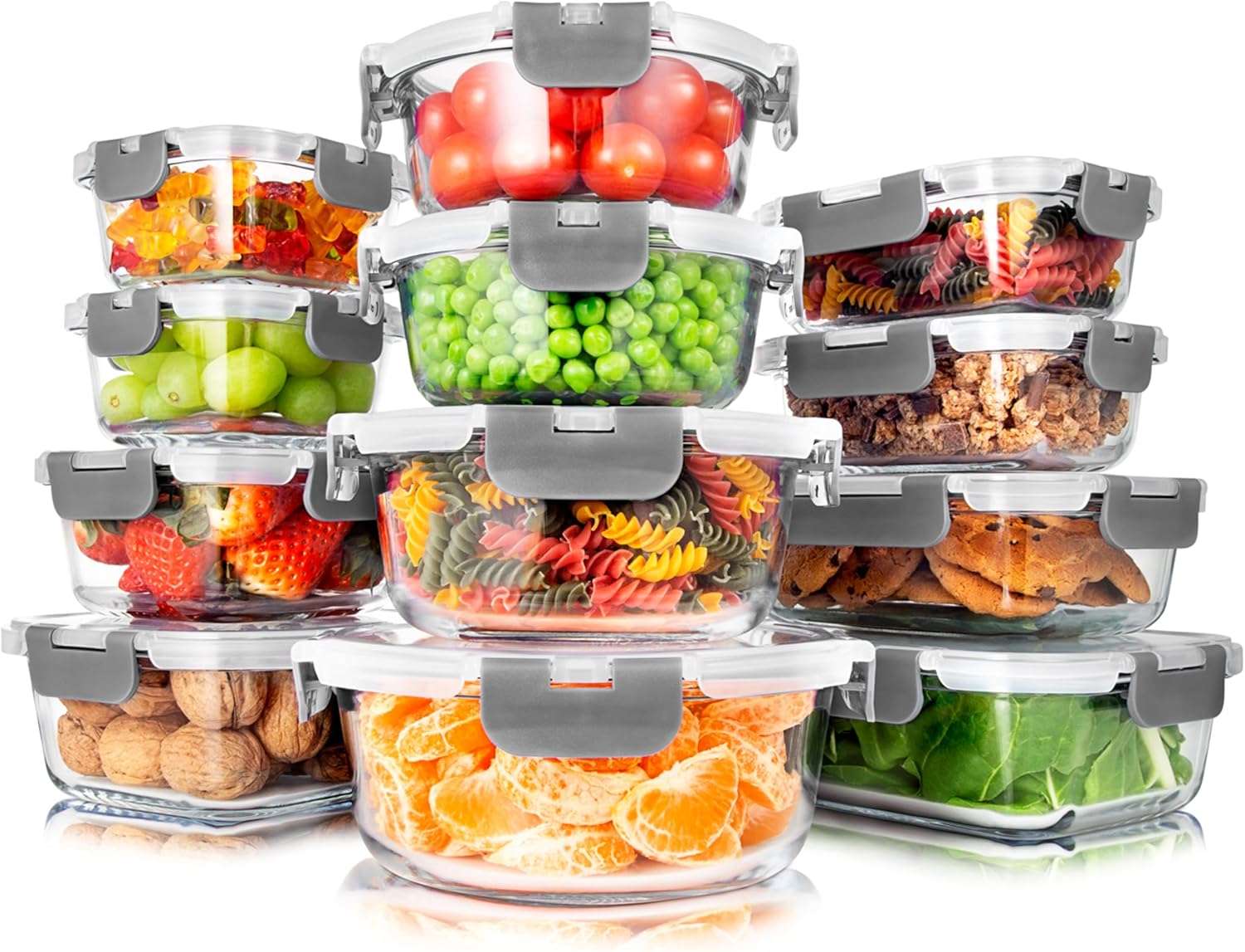 SereneLife 24-Piece Glass Food Storage Containers Set – 12 M