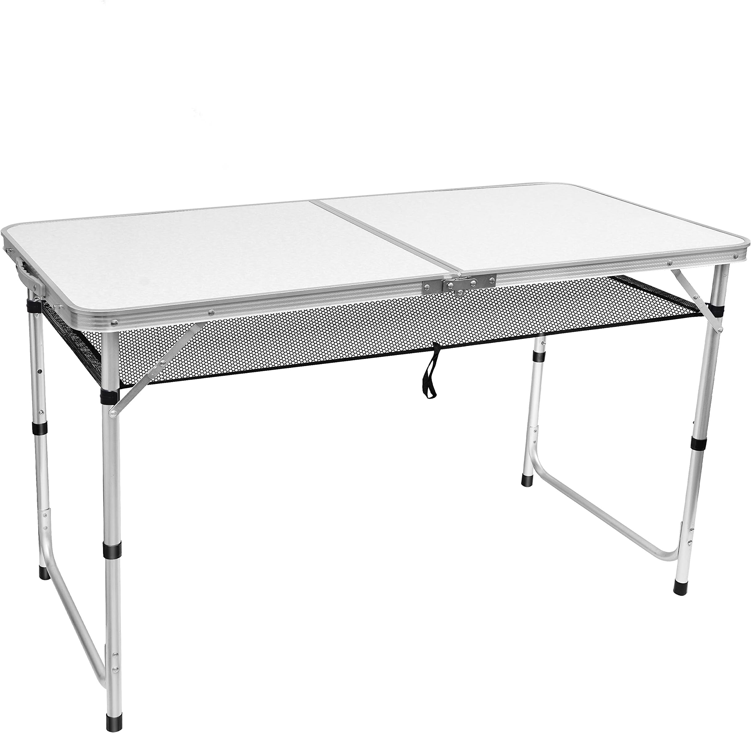 WGOS Adjustable 3-Level Heights Folding Camping Table with Mesh Holders, Lightweight Aluminum with Carry Handle, for Outdoor, Indoor, Picnic, Beach (Large)