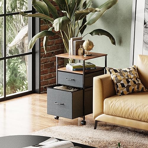 Miniatura 9 de DEVAISE Archivador móvil de 2 cajones, soporte de impresora rodante con estante de almacenamiento abierto, archivador vertical de tela para tamaño