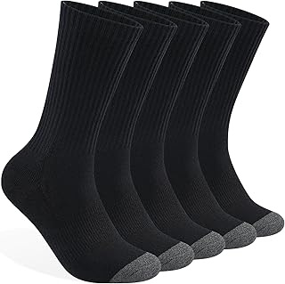 Mens 100% Cotton Cushioned Crew Socks, Athletic Performance Moisture Wicking Work socks
