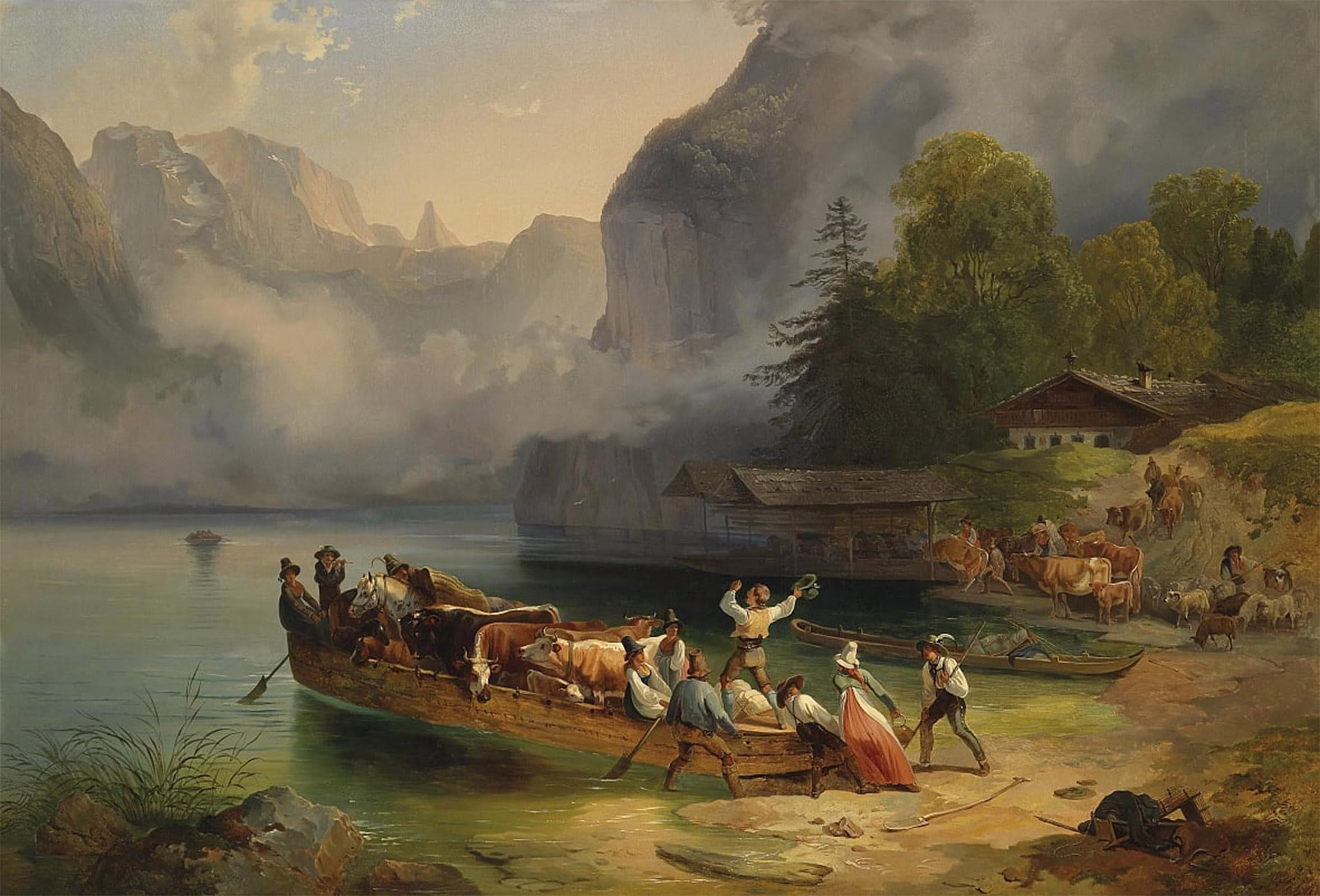SERENDIPITP Abstract Painting Mural Print Picture Wall Decor Painting Koenigssee by Friedrich Gauermann Vintage Wall Artwork for Home Decor 60x90cm