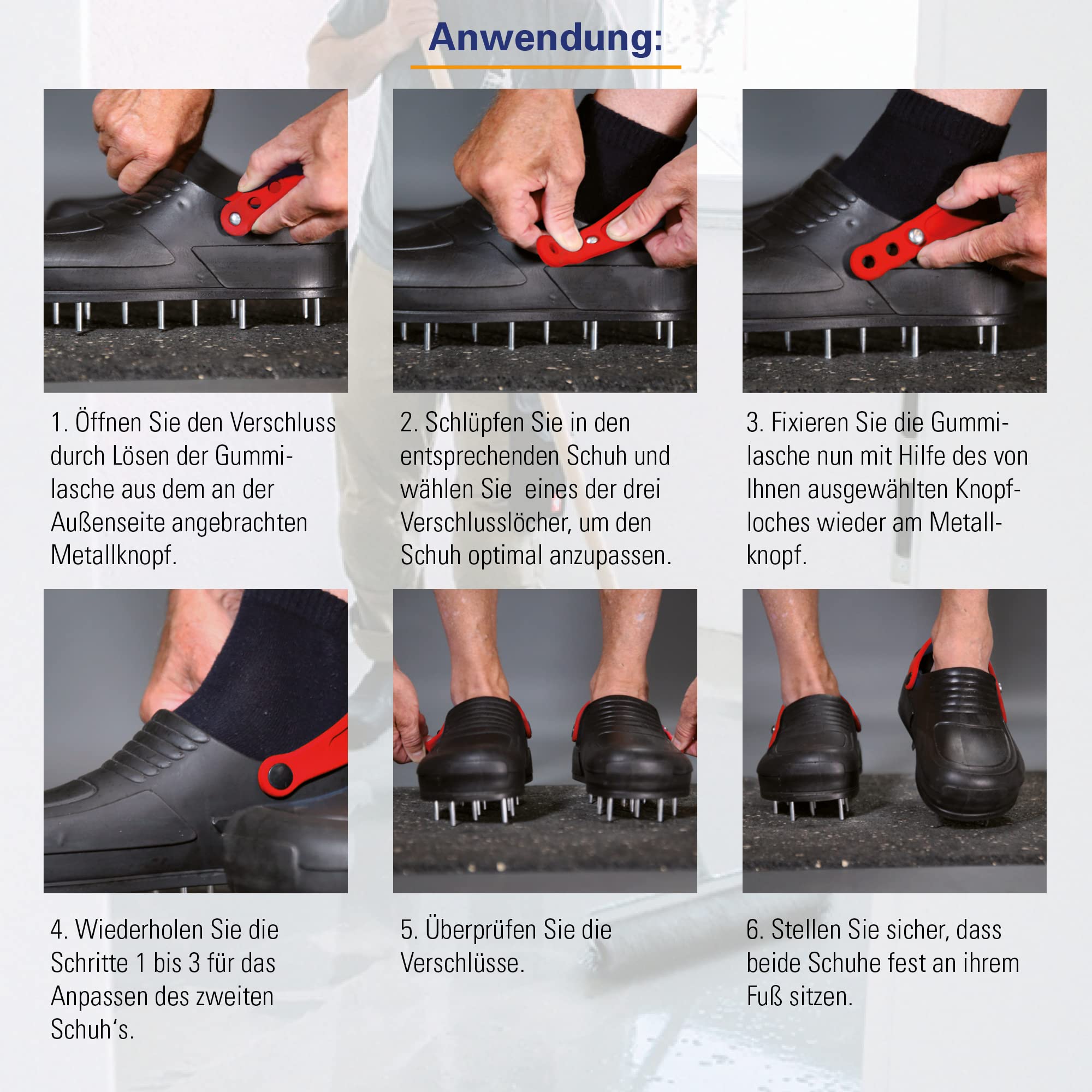 Karl Dahm Nagelschuhe, Größe 39-43 I 1 Paar mit Ersatznägeln I Nagel-Schuhe aus Gummi für einen festen Stand beim Nivellieren und Spachteln von Bodenmassen I Rasen- und Estrich-Nagelschuhe – 12080