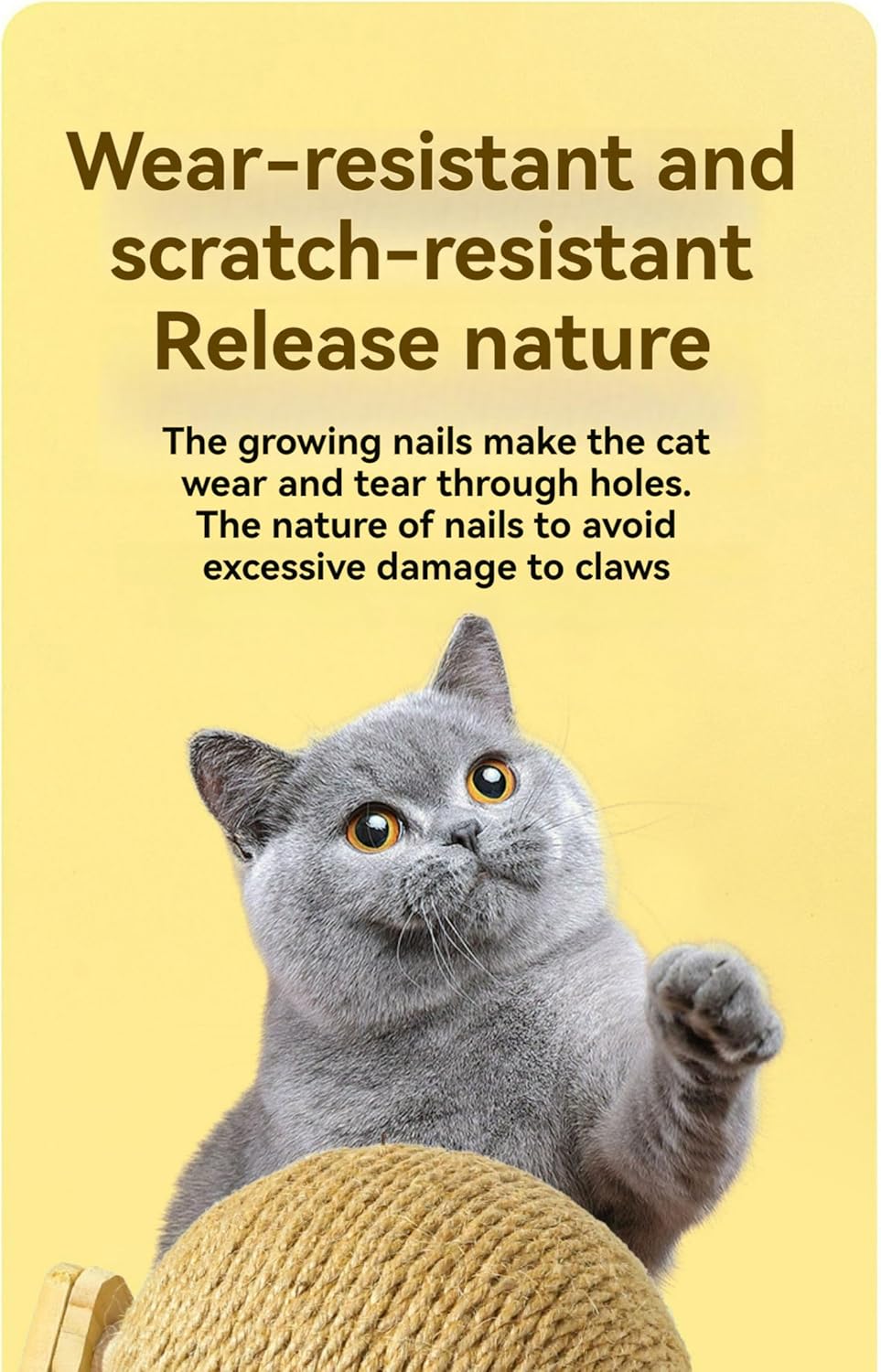 review Interactive Cat Scratcher Ball Toy Durable Sisal Cat Claw Catcher Mess-Free Standalone Fun & Stress Relief Scratching Post for Cats (Medium), Yellow