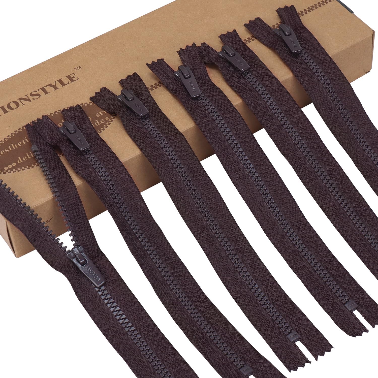 LTWHOME INOTIONSTYLE Oeko-TEX Standard 100 Eco-Recycled Zip 22 CM / 8 Inch #5 Brown Plastic Zipper for Tool Pouches 6 PCS 22D101690