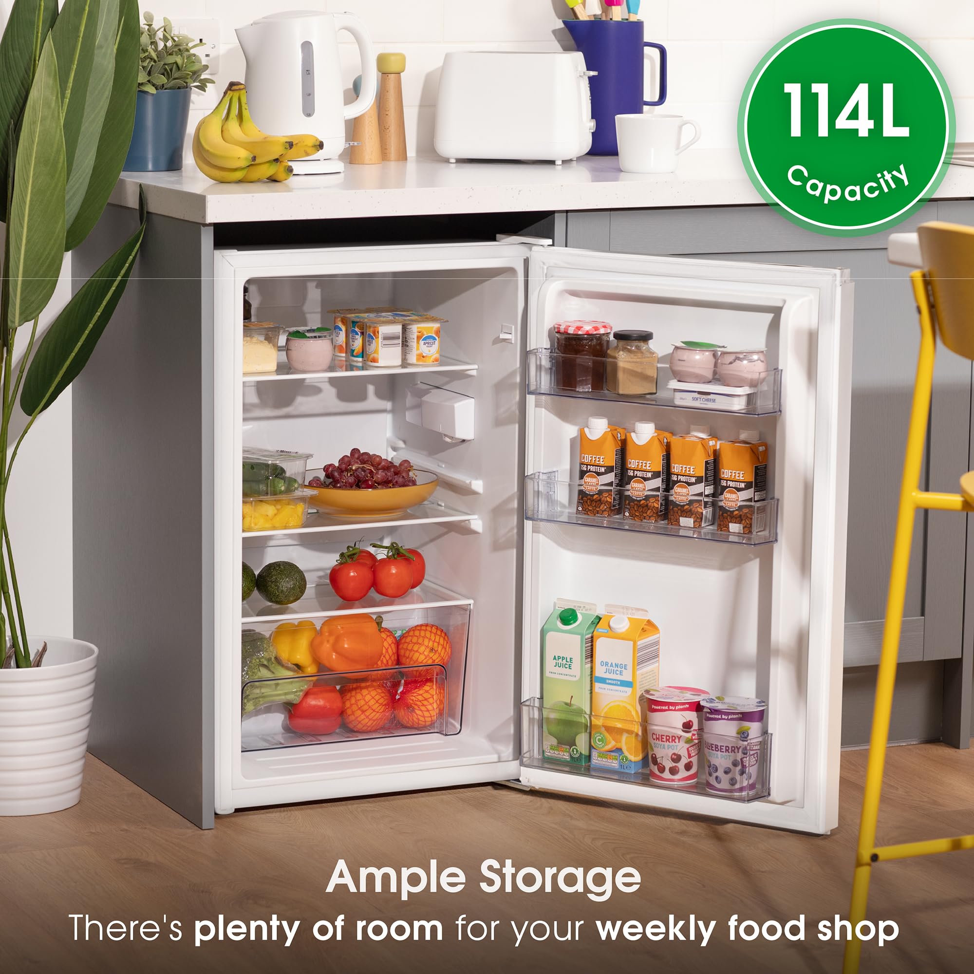 Abode Under Counter Fridge 50cm Wide Freestanding White 114 Litre Removeable Glass Shelves & Drawer, Adjustable Feet & Reversible Door A85UCLF504E1W (New 2025 Model, White) — view 6