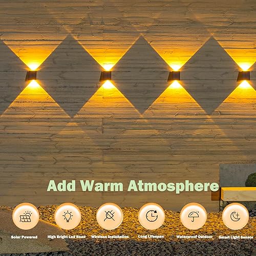 Miniatura 2 de ASLIDECOR Luces solares de pared arriba y abajo, iluminación blanca cálida para valla, luz impermeable para escalón de terraza, patio