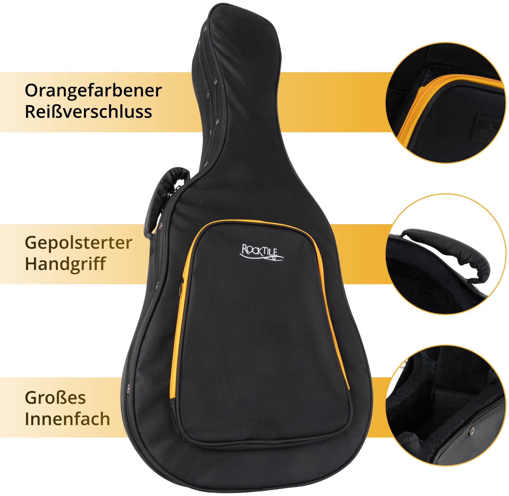 ROCKTILE KGSC-5122BK Chitarra Classica Softcase - Custodia Leggera Maneggevole per Tutte le Chitarre da Concerto