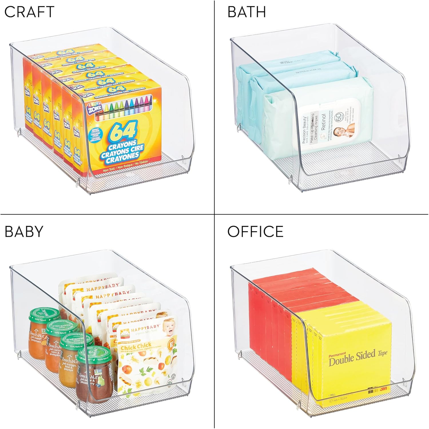iDesign Clear Plastic Stackable Open Front Storage Bin, Easy Access Organizer for Pantry or Cabinet, 2-Pack