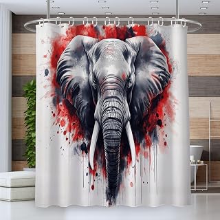 Elephant Portrait Shower Curtain for Bathroom Red Spots Waterproof Fabric Decoration Shower Curtains Set with Hooks, 72 X 72 Inch