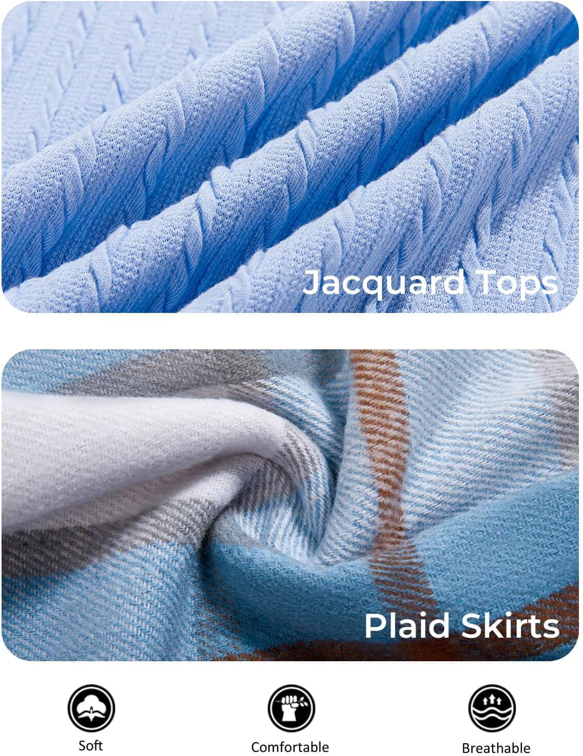 Haloumoning Girls Skirt Sets Fall Outfits Jacquard Long Sleeve Tops Plaid Skirts Shorts 2 Piece Clothing Sets 4-12Y - Image 6